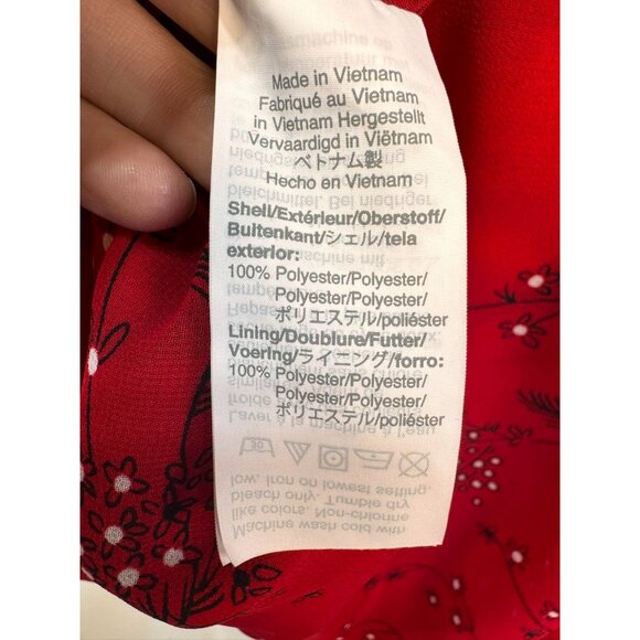 Madewell Womens Short Wrap Dress Size 6 Red Floral Sheer Sleeves - Picture 4 of 10